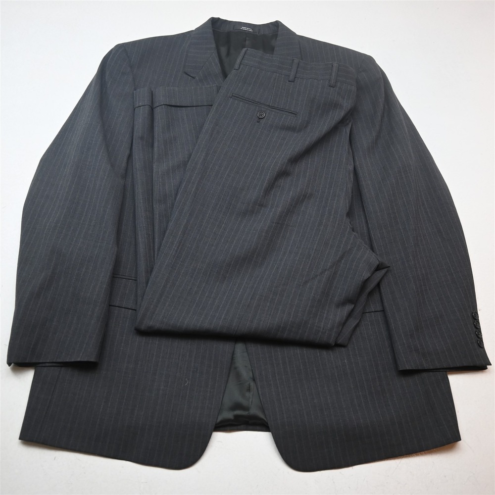 Vtg Y2K 2000s Boxy Austin Reed 48R 38x30 Gray Striped Wool USA Made Mens Suit